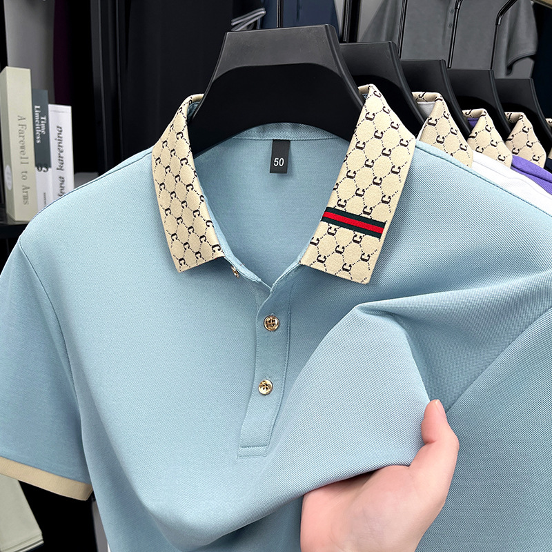 Mens Mulberry Silk Polo Shirt Luxury Casual Style Turn Down Collar Breathable Short Sleeve Business T Shirt
