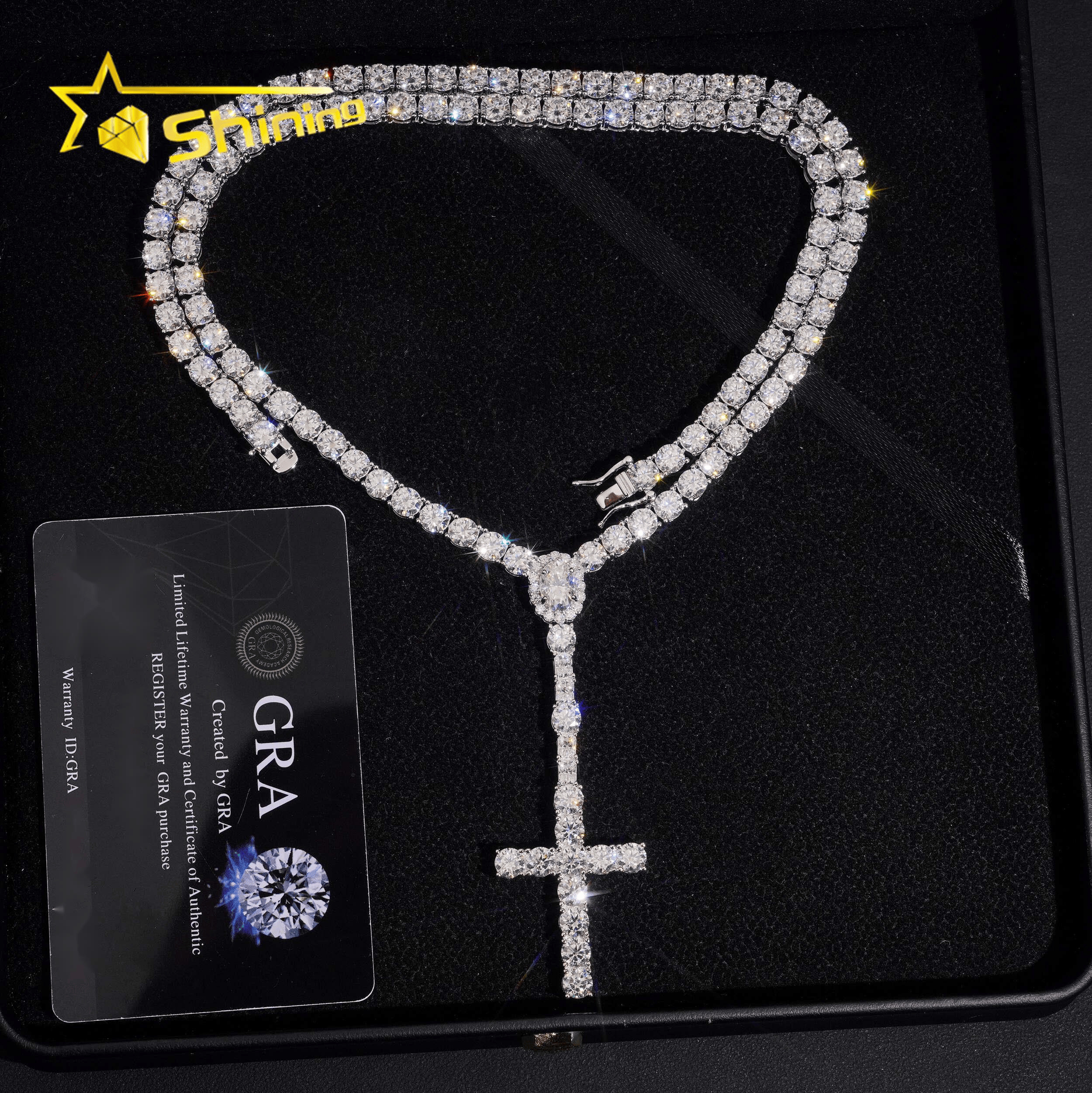 New Design 925 Sterling Silver Cross Style Moissanite Pendant Necklace Hip Hop Jewelry Moissanite Necklace Tennis for Men past test