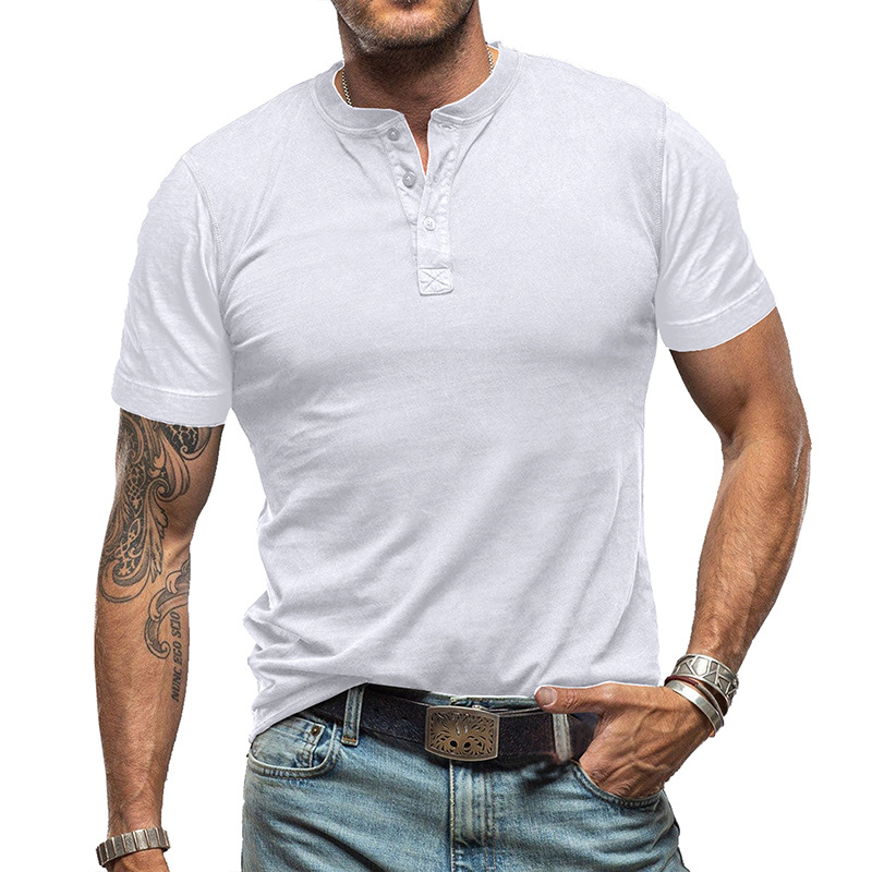Men's T Shirts Short Sleeve Henley Neck T-shirt Solid Color Male Tops Slim Fit Button Casual Cozy Tshirt Streetwear Tee
