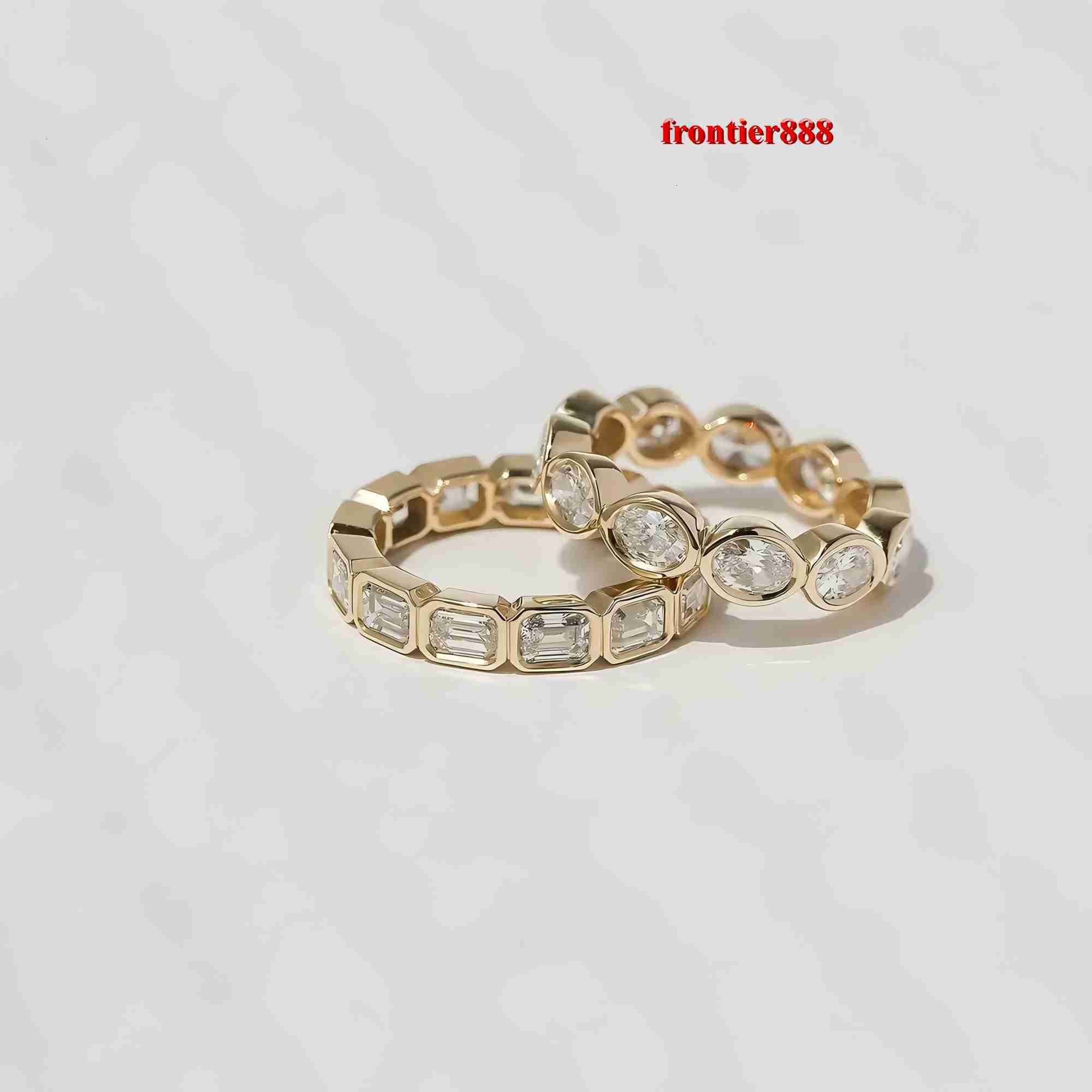 Igi certified lab grown diamond emerald oval cut bezel eternity band rings 18k 14k pure gold synthetic diamond ring - view 6