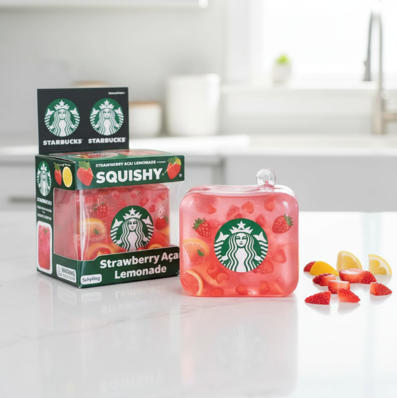 Star Bucks Strawberry Cube Squishy Toy Dr Pe Vent Decompression Toy New Spot Cola Cube Pinch Music Decompression Toy