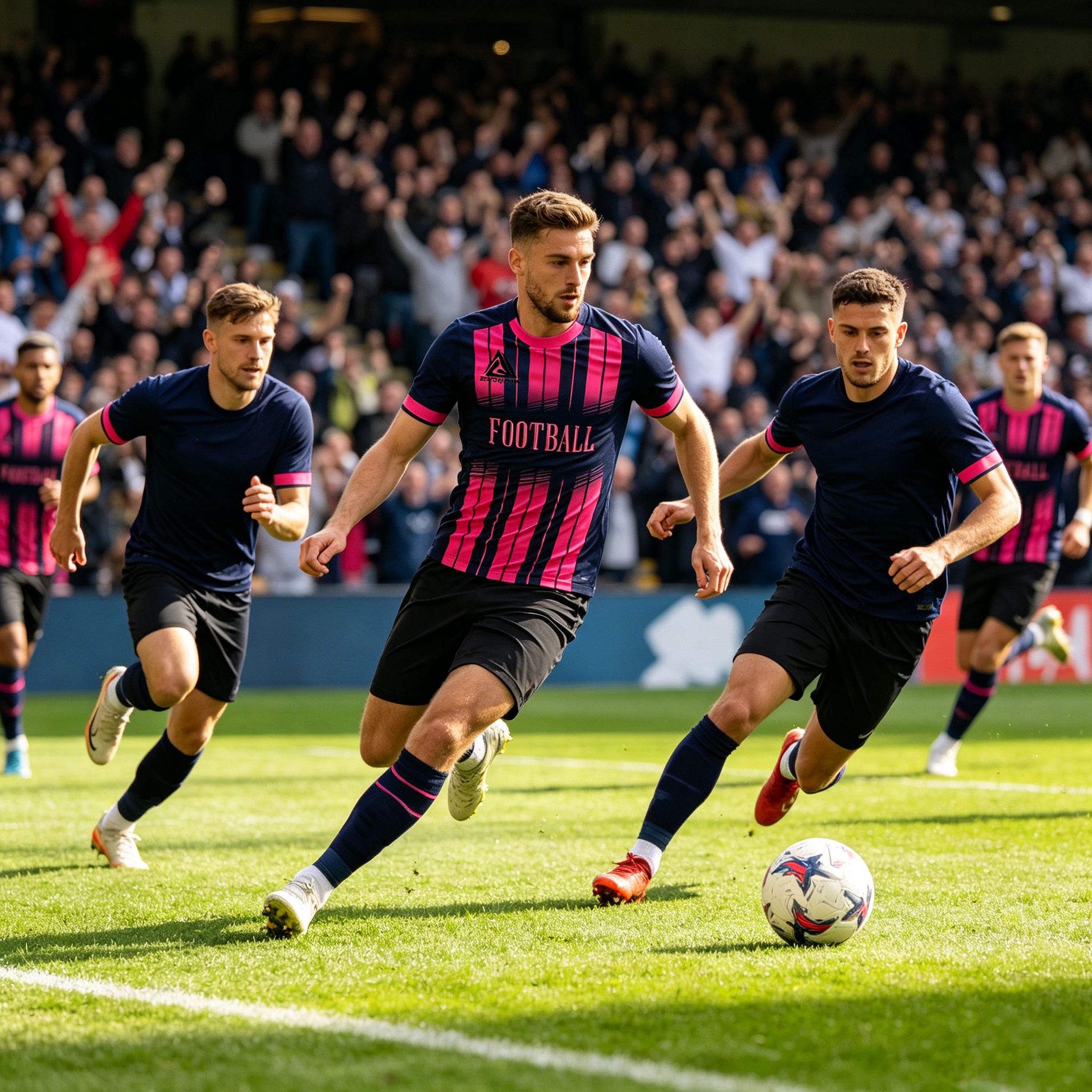 Custom Soccer Jersey Set Men Navy Pink Gradient Stripe Football Uniform with Shorts Personalized Name Number Breathable Quick Dry Kit - view 5