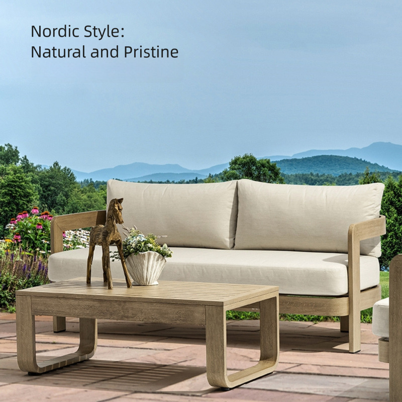 Outdoor courtyard sofa combination high-end outdoor aluminum alloy wood grain furniture hotel outdoor villa garden leisure sofa