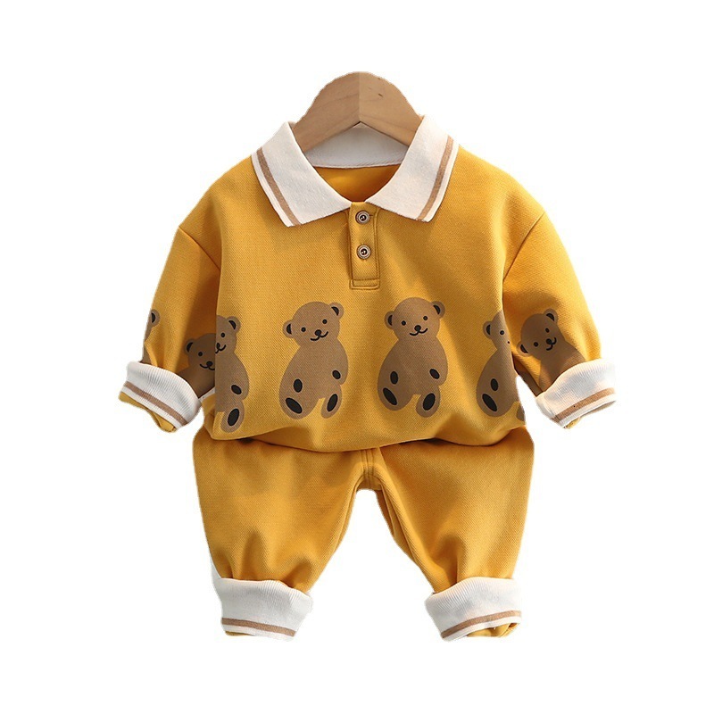 Childrens Outfit 2026 Spring New Childrens Sweatshirt Two-Piece Set Cartoon Turn-Down Collar Boys Autumn Outfit Girls Outfit220212