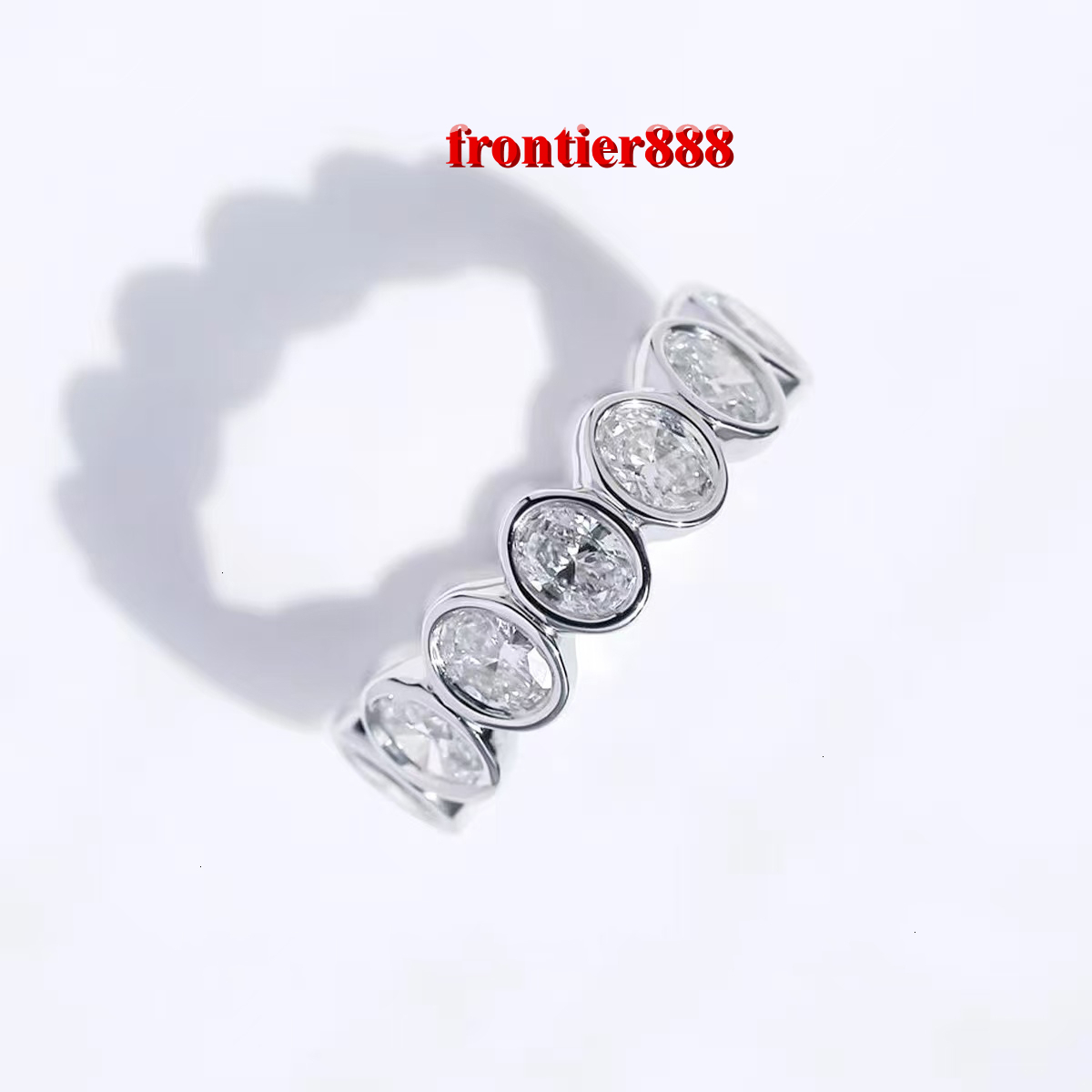 Igi certified lab grown diamond emerald oval cut bezel eternity band rings 18k 14k pure gold synthetic diamond ring - view 7