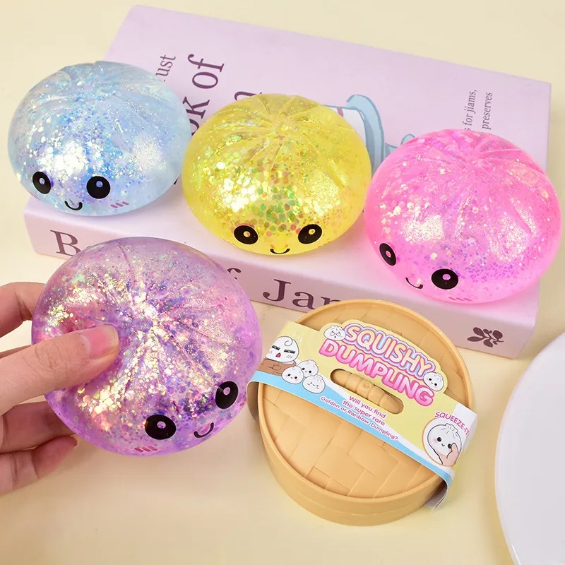 Premium in Stock Hot Glitter Dumpling Squishy with Box Dumplings Sensory Squeeze Toy for Stress Relief Fans Gift BY SEA