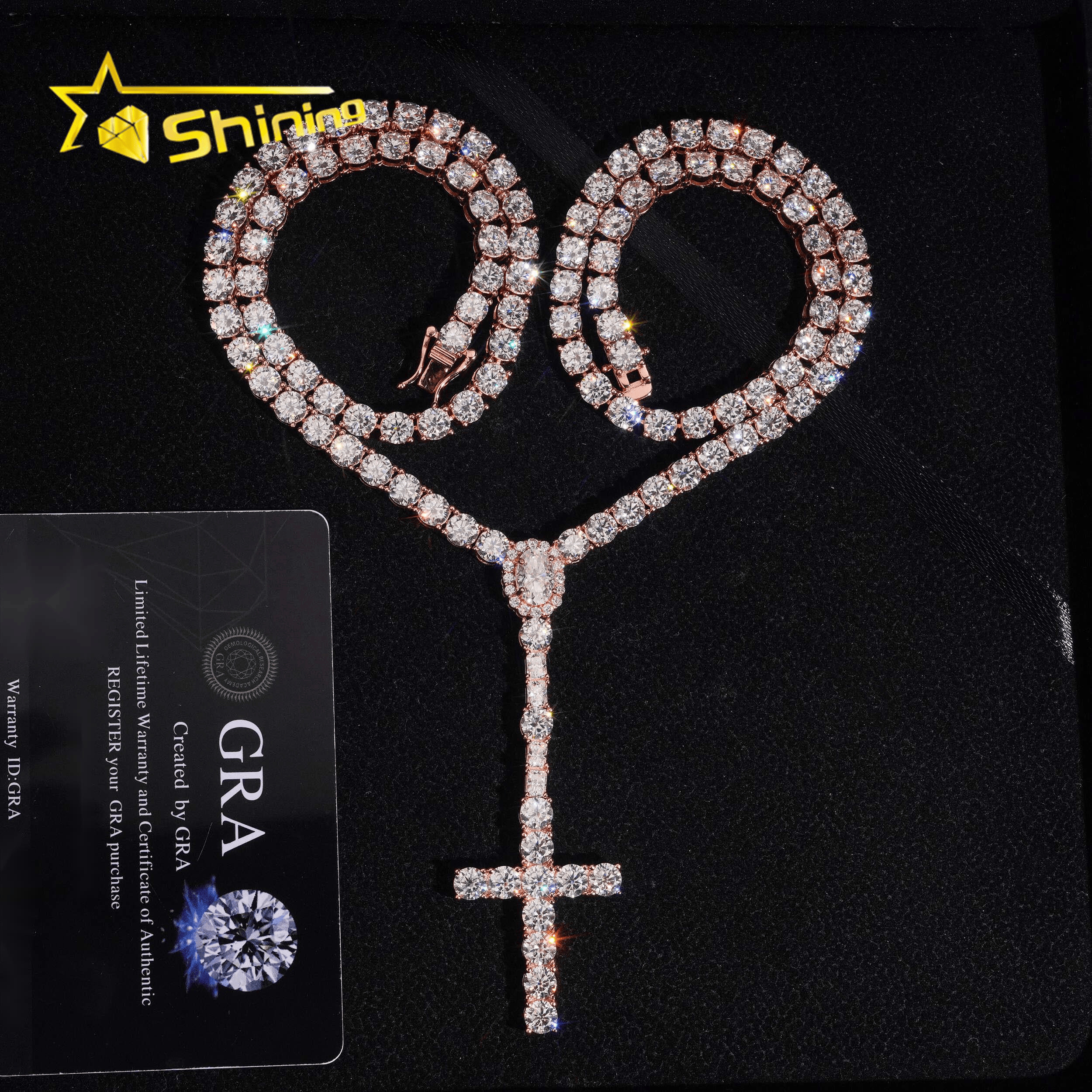New Design 925 Sterling Silver Cross Style Moissanite Pendant Necklace Hip Hop Jewelry Moissanite Necklace Tennis for Men past test