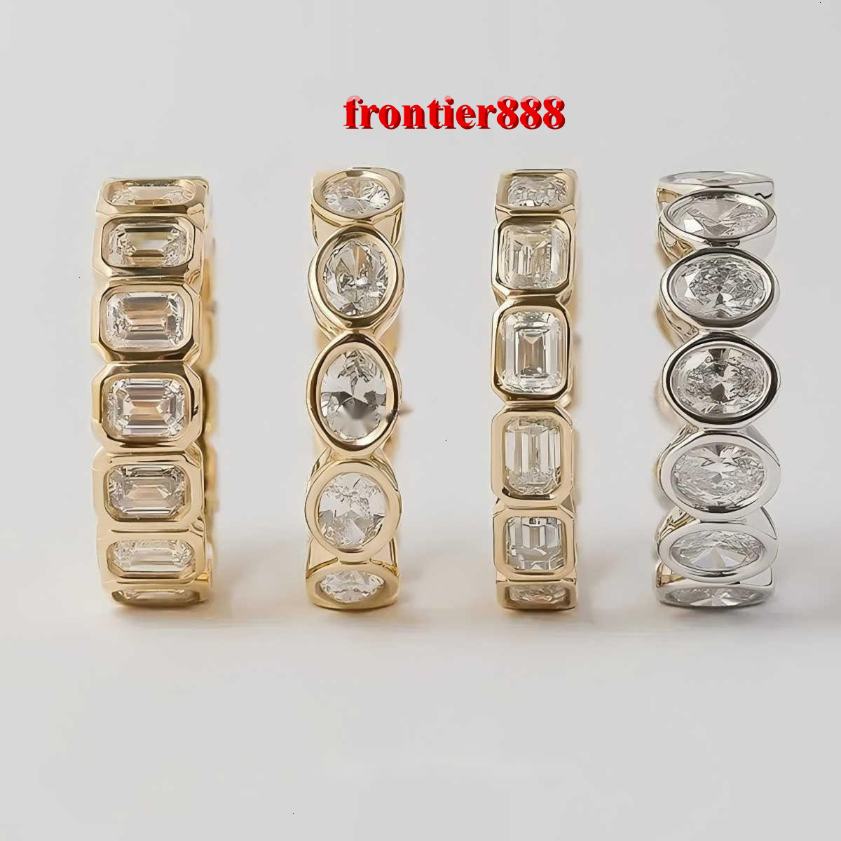 Igi certified lab grown diamond emerald oval cut bezel eternity band rings 18k 14k pure gold synthetic diamond ring - view 3
