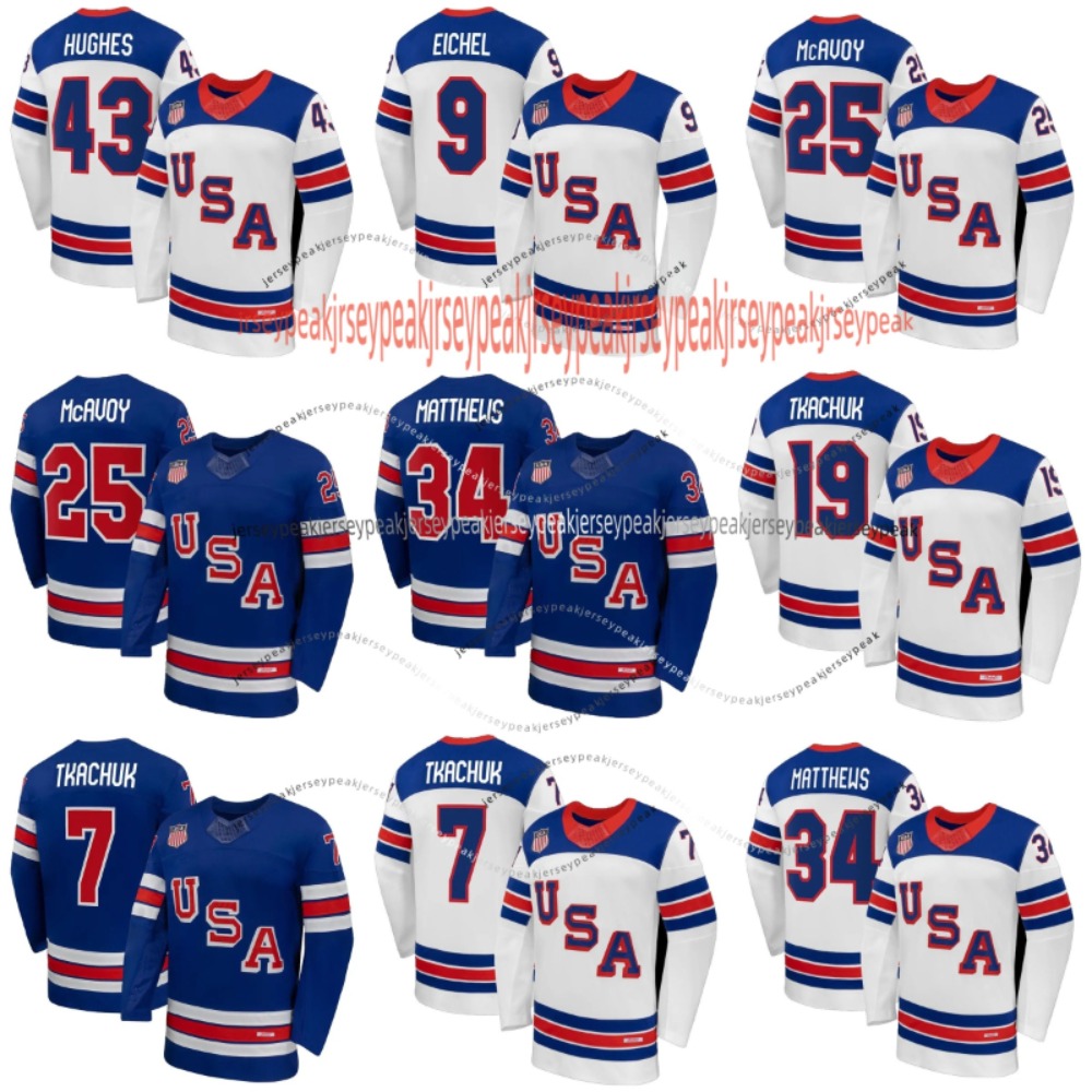 2026 USA Team 86 Jack Hughes Jerseys 34 Matthews (C) Tkachuk Hellebuyck Tage Thompson Brock Nelson Zach Werenski Quinn Hughes Matt Boldy Stitched Hock