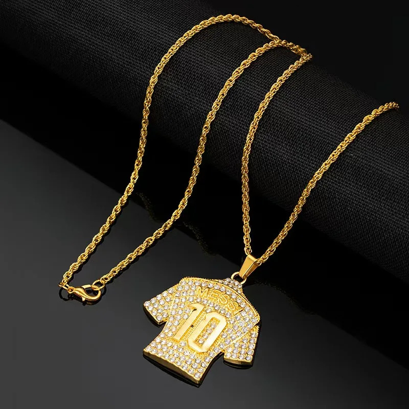 Hip Hop Pendant Messi Football Jersey Pendant Necklace with Diamond Studs 260512