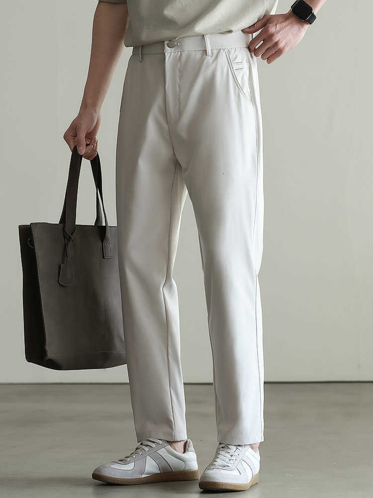 Lightly business-style, drapey, form-fitting cone-shaped pants for men. 2026 Spring/Summer business casual straight-leg, mid-length casual pants for m