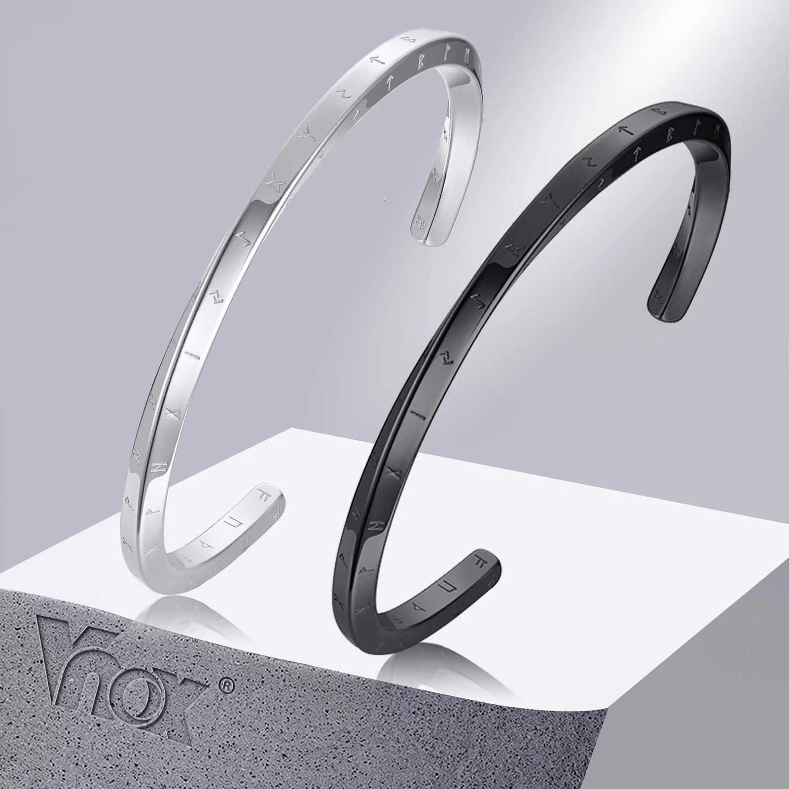 Vnox Retro Nordic Viking Cuff Bangle Bracelets for Men Stainless Steel Mobius Norse Mythology Runes Amulet Jewelry Dad Gfit L260511