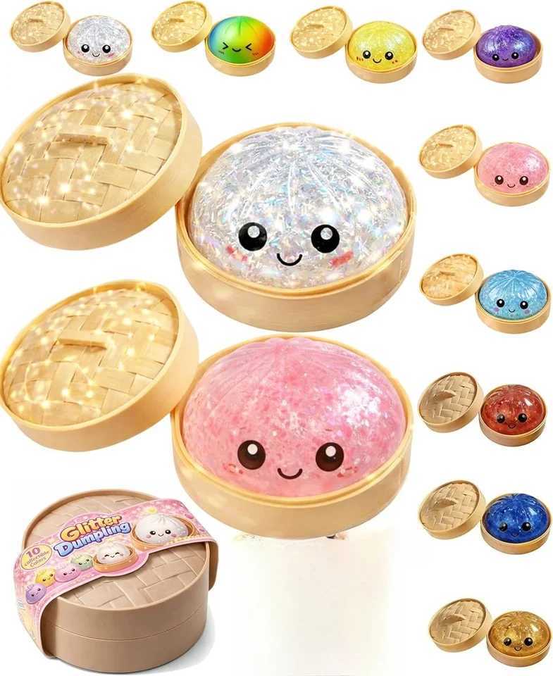 Steamed Bun Squeeze Toy Simulation Bao Stress Relief Fidget Toy with Beads Sparkles Soft Squishy Sensory Decompression Accessory Z2605121