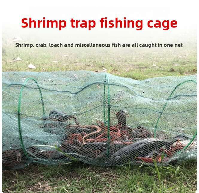 Extra-Large Collapsible Fish Trap Net - Heavy-Duty Foldable Shrimp & Crawfish Cage with Multiple Entry Holes, Durable PE Mesh for River, Lake & Pond F