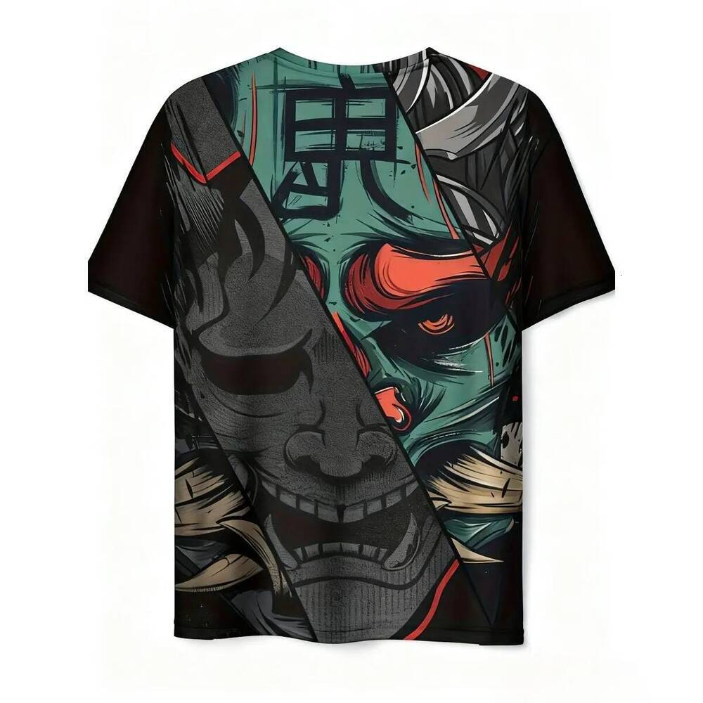 Large Size 3D Japanese Samurai Pattern T-Shirt, For Men, Hot Sale, Bright Print, Casual Crew Neck Short Sleeve Top, Lightweight Elastic Fabric,