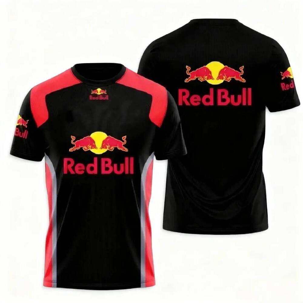 Motorcycle T-Shirt,, 3D Printing, Fashion, Short Sleeve, Super Large Size, Red Bull Racing, Cycling Shirt, Knitted Fabric, Skin-Friendly, Cool, Suitab