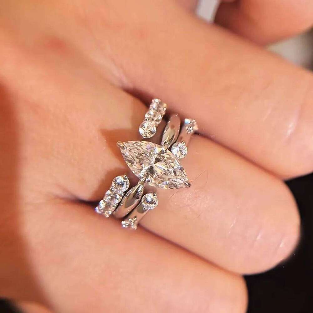 Marquise Cut All Moissanite Stackable Ring S925 Silver For Women Diamond Bridal Wedding Band Fine Jewelry J260512
