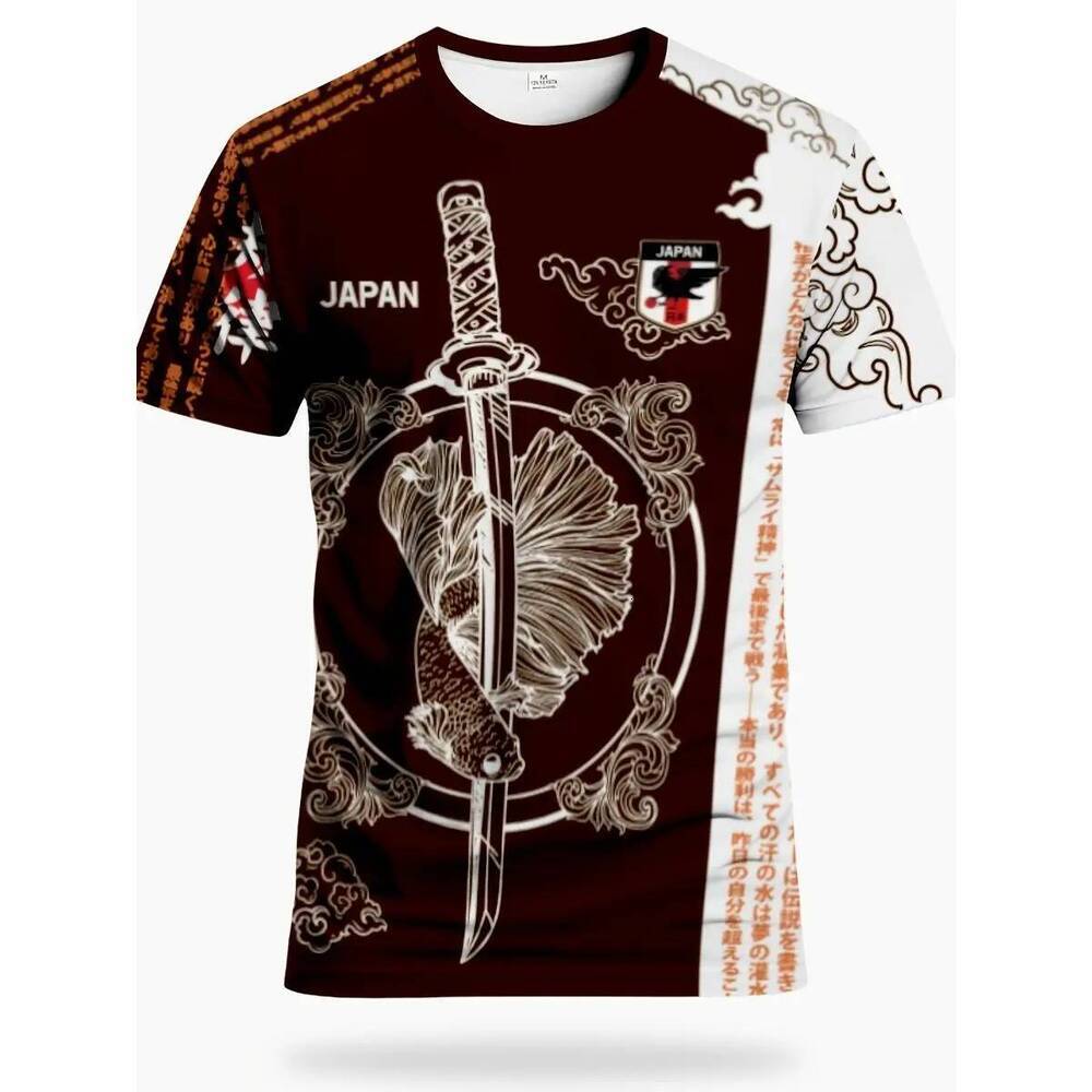 Stylish Cool Japanese Soccer Jersey, Slim Fit Knit Round Neck Top, Sports Outerwear with Koi Fish Pattern, Suitable for Training and Leisure Wear, Sam