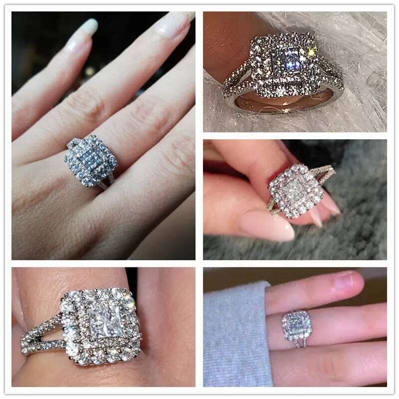 Huitan Gorgeous Square Shape Women Full Bling Iced Out Micro Pave Crystal Zircon Dazzling Bridal Wedding Engage Ring J260512