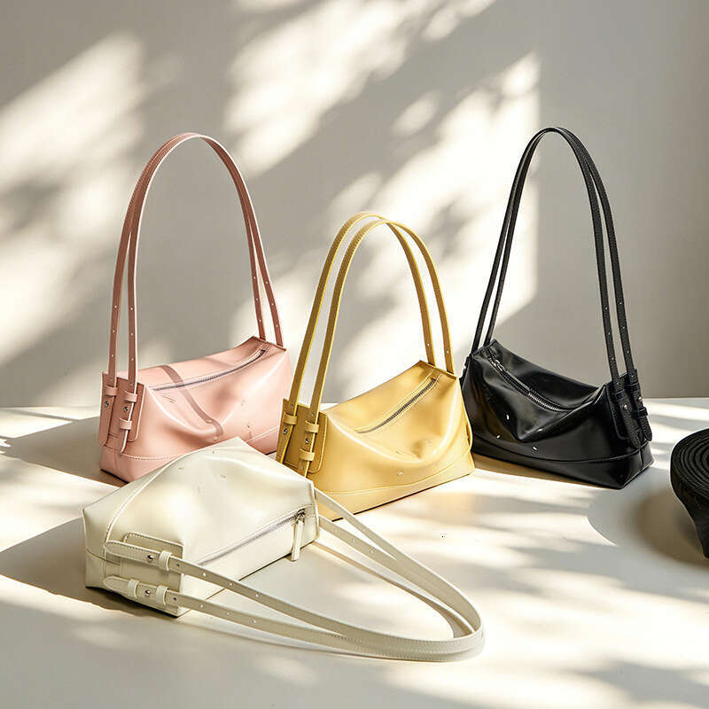 High End Niche Black Genuine Leather Underarm Baguette Bag Unique Design Daily Commuter Shoulder Crossbody Stylish Ladies Handbag SENYY