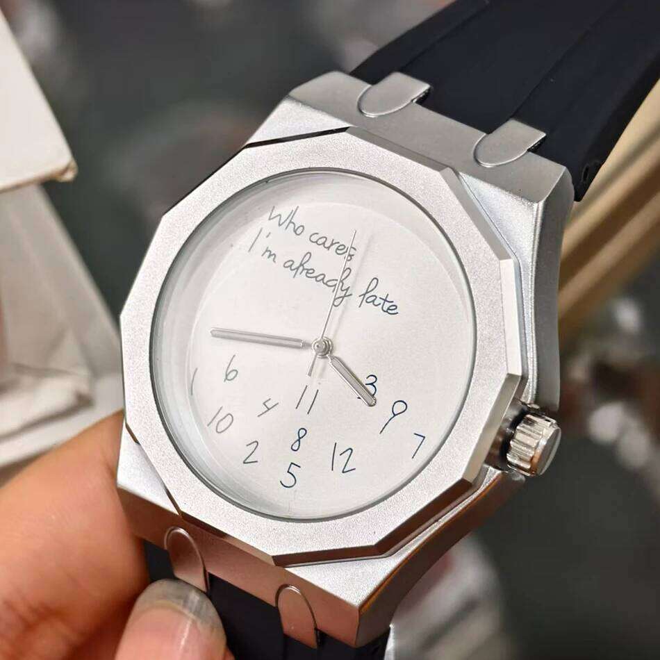 Luxury Octagon Case Men's Silicone Strap Waterproof Wristwatch "Who Cares I'm Already Late" Fun Slogan Dial Watch 26Y0512
