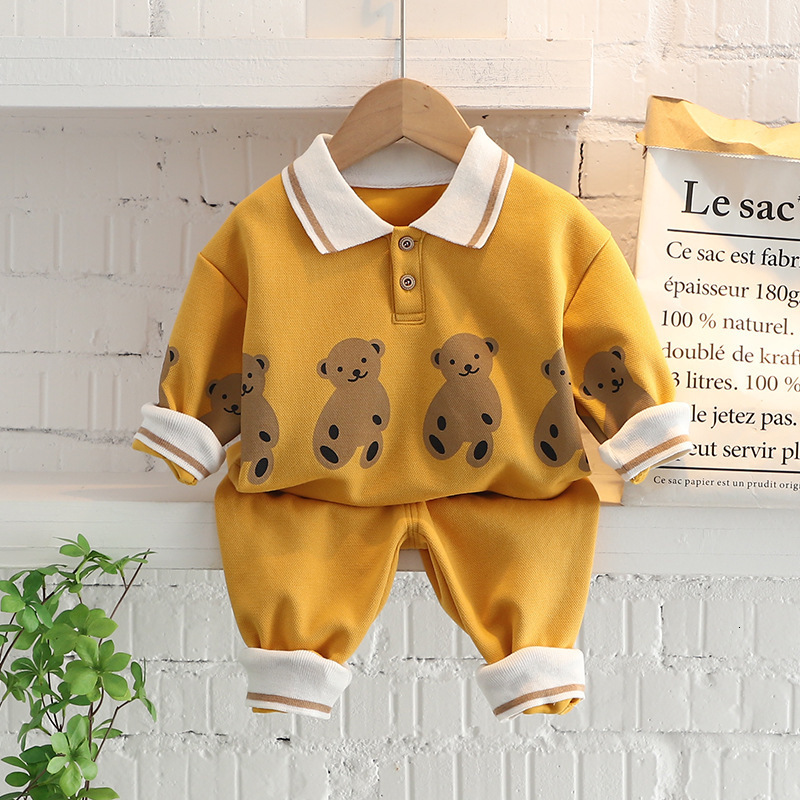 Childrens Outfit 2026 Spring New Childrens Sweatshirt Two-Piece Set Cartoon Turn-Down Collar Boys Autumn Outfit Girls Outfit220212