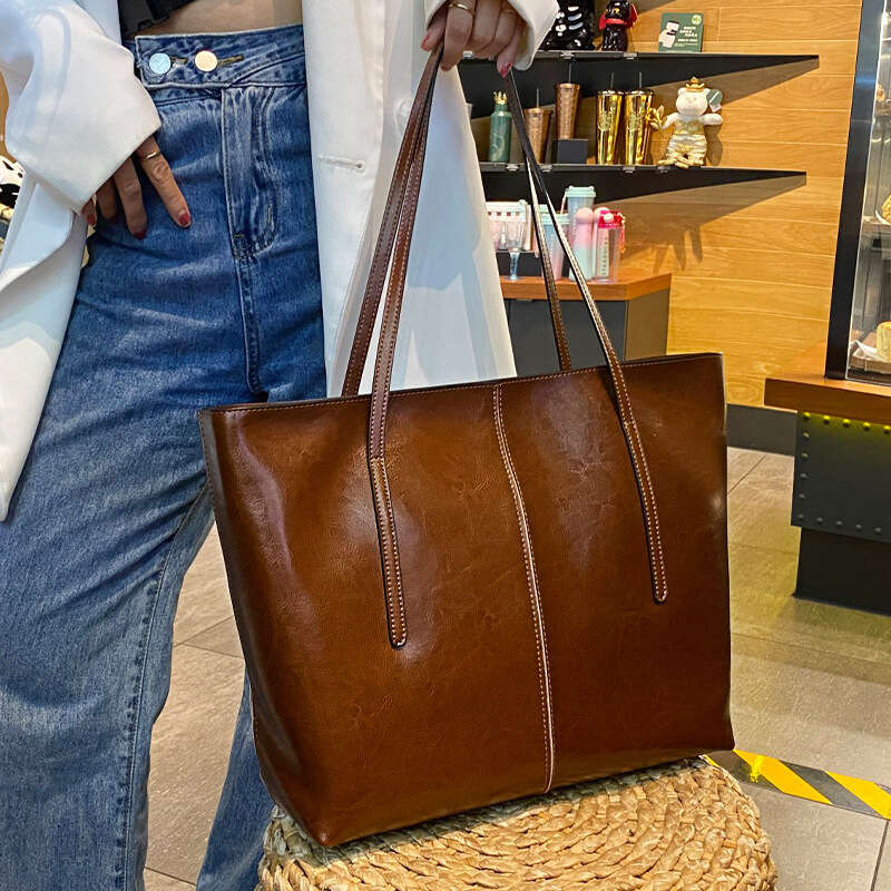 New Niche Fashion Versatile Cowhide Genuine Leather Tote Bag Elegant Large Capacity Daily Travel Commute Casual Shoulder Crossbody Handbag SENYY