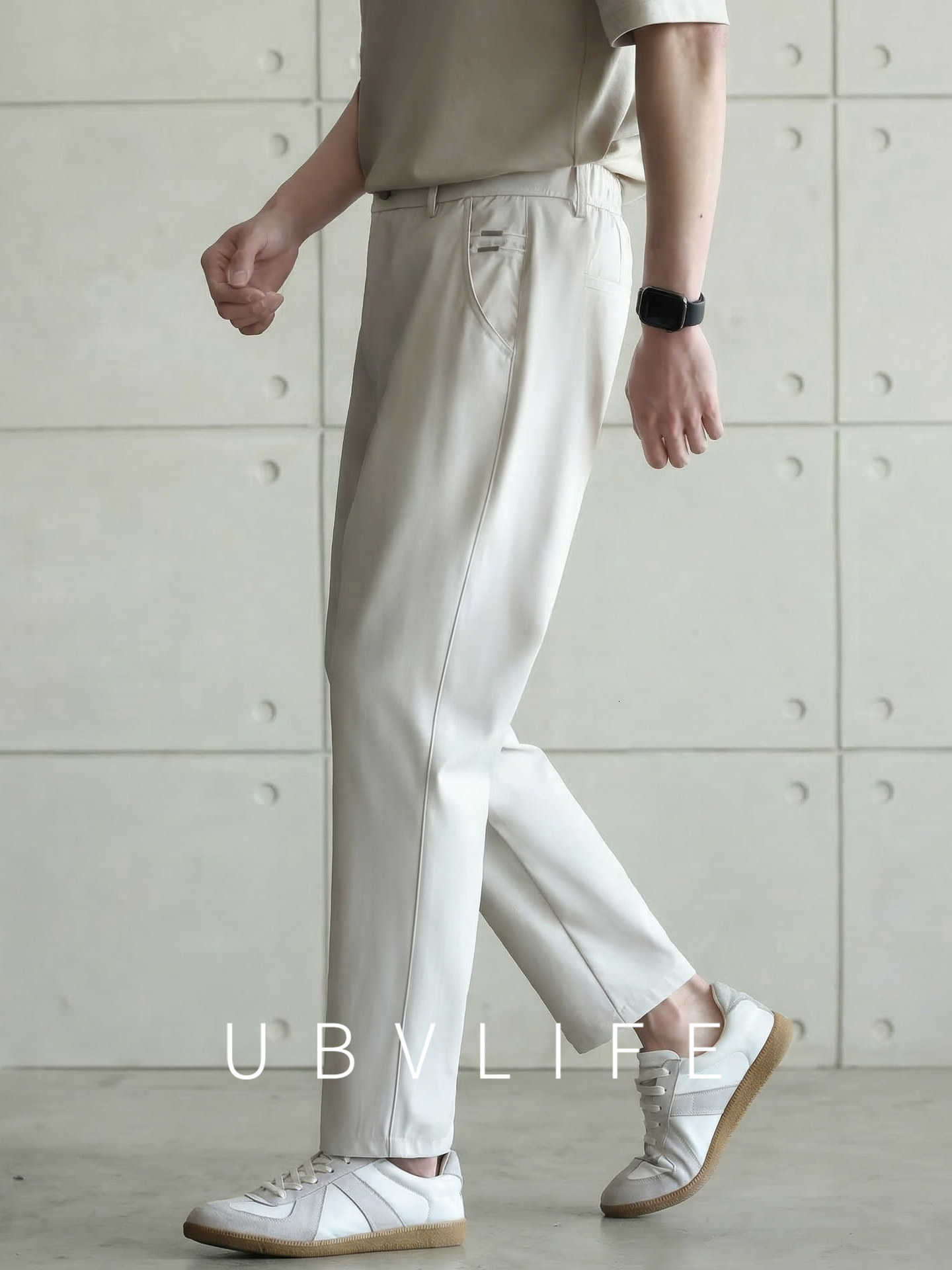Lightly business-style, drapey, form-fitting cone-shaped pants for men. 2026 Spring/Summer business casual straight-leg, mid-length casual pants for m
