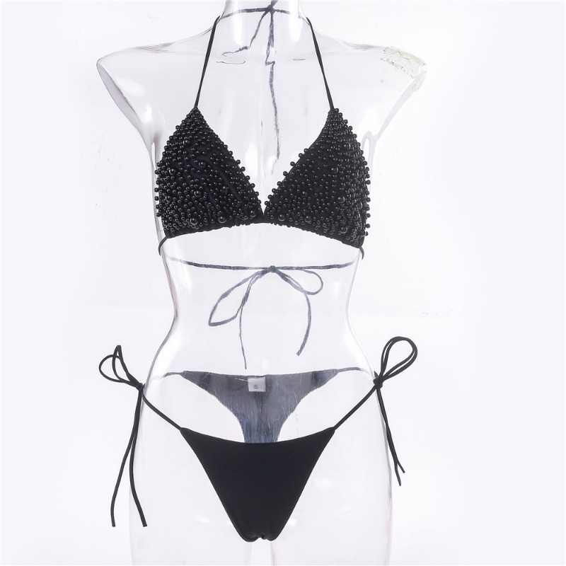White Pearl Bikini 2026 Mujer Sexy Backless Lace-up Swimsuit Pink Micro Mini Beach Swimwear Women 2 Pieces Thong Bikini Sets