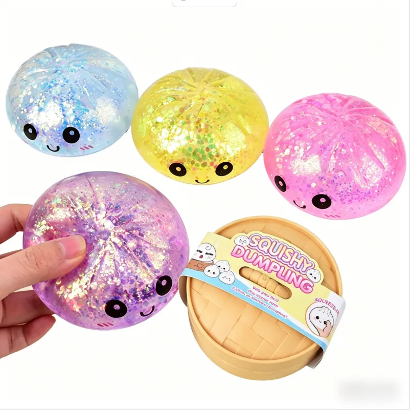 Premium in Stock Hot Glitter Dumpling Squishy with Box Dumplings Sensory Squeeze Toy for Stress Relief Fans Gift BY SEA
