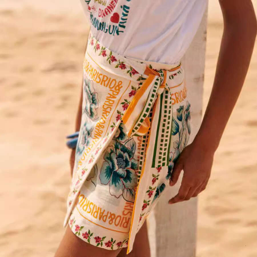 European American Printed Lace Up Beach Skirt Casual Elegant Holiday Streetwear Women Summer Autumn Skirt MAKOUFEI