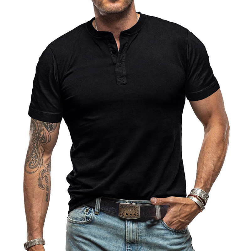 Men's T Shirts Short Sleeve Henley Neck T-shirt Solid Color Male Tops Slim Fit Button Casual Cozy Tshirt Streetwear Tee