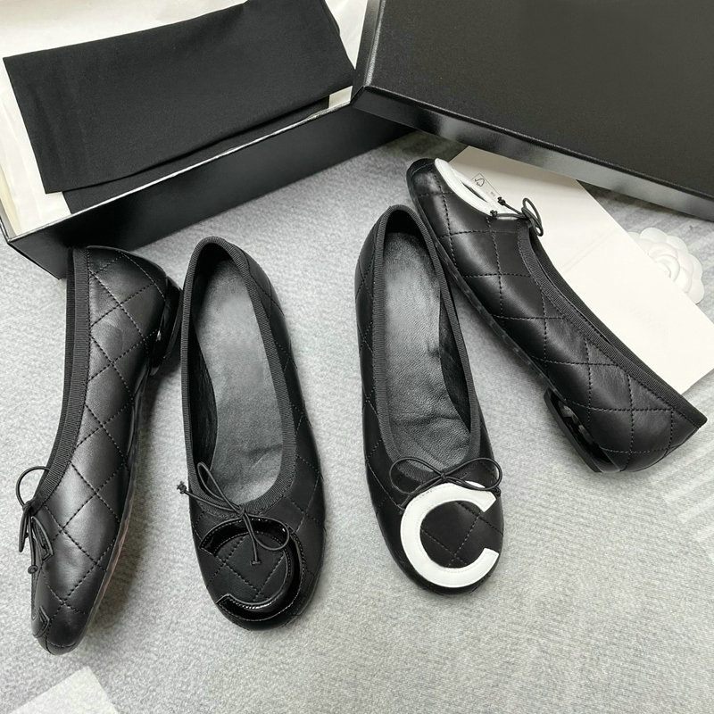 CC Camellia Luxury Designer Shoes Women's Quilted Ballet Flats Bowknot Round Toe Slip-On Shoes Casual Flat Ballerina Shoes for Daily Party Plus Size 35-42