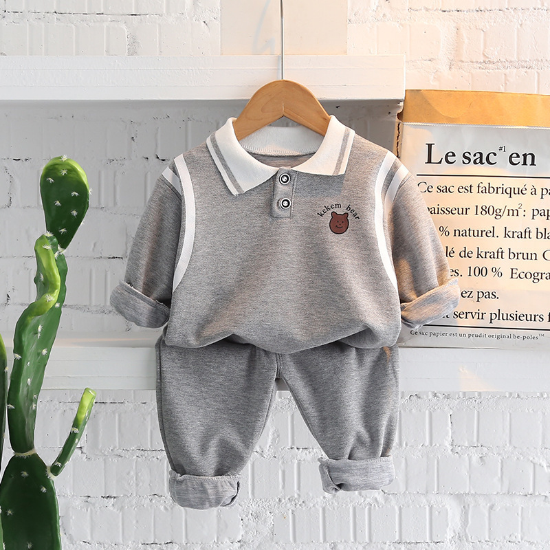 Childrens Outfit 2026 Spring New Childrens Sweatshirt Two-Piece Set Cartoon Turn-Down Collar Boys Autumn Outfit Girls Outfit220212