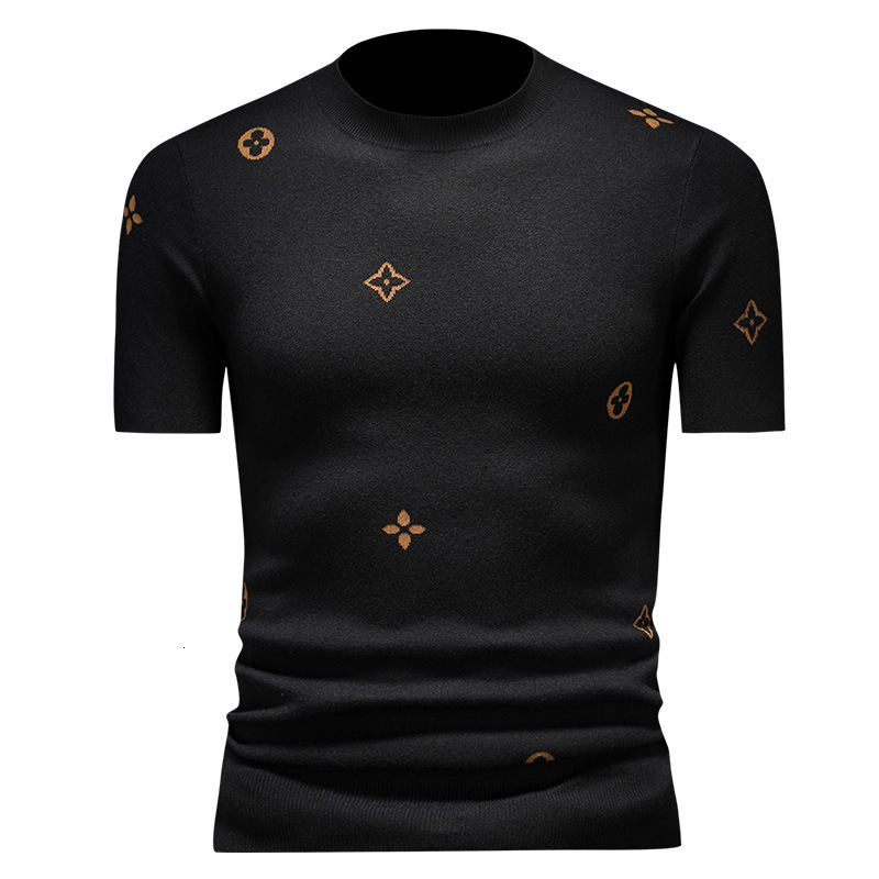 European brand men's short-sleeve wool knit shirt, fashionable round-neck half-sleeve t-shirt, 2026 autumn and winter new fashion