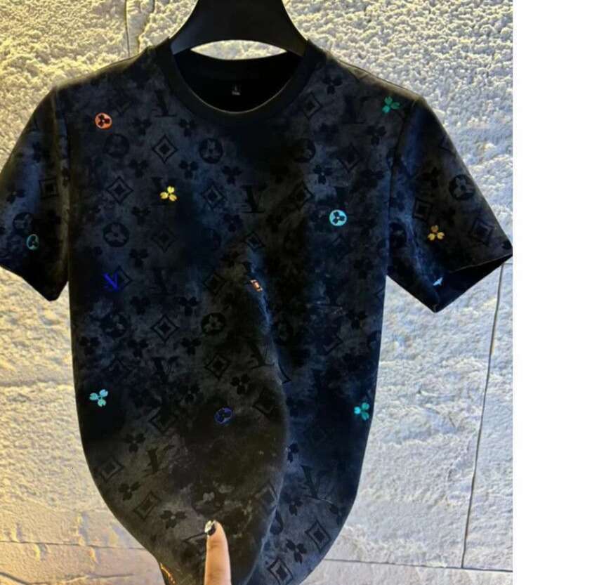 European-Style Light Luxury Summer Casual Sports Suit For Men, Trendy Brand Tie-Dye High-End Embroidered Shorts And T-Shirt Set Asia Size