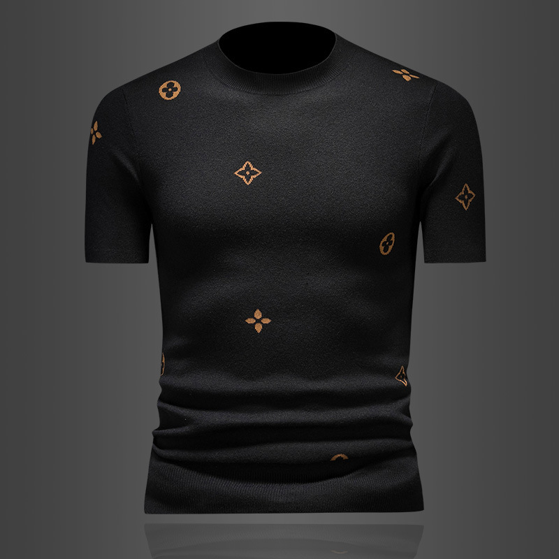 European brand men's short-sleeve wool knit shirt, fashionable round-neck half-sleeve t-shirt, 2026 autumn and winter new fashion