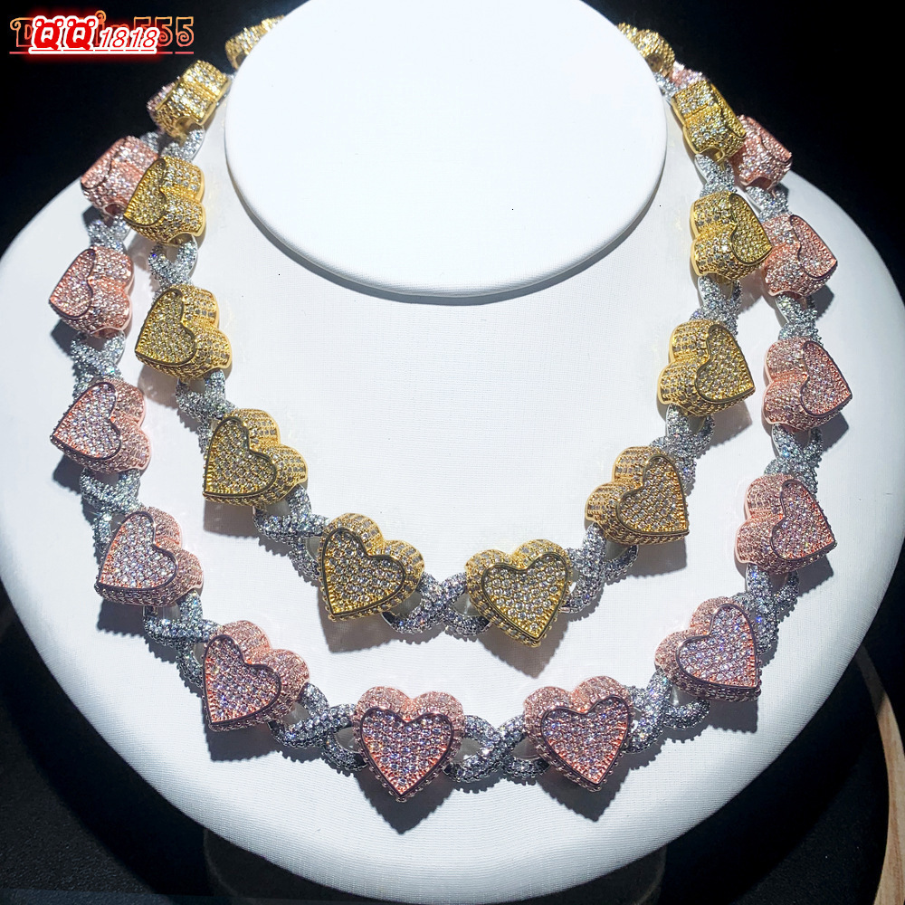 Catena Cubana Collana A Cuore Infinito Girocollo Bracciale Lucido Ghiacciato Pe…