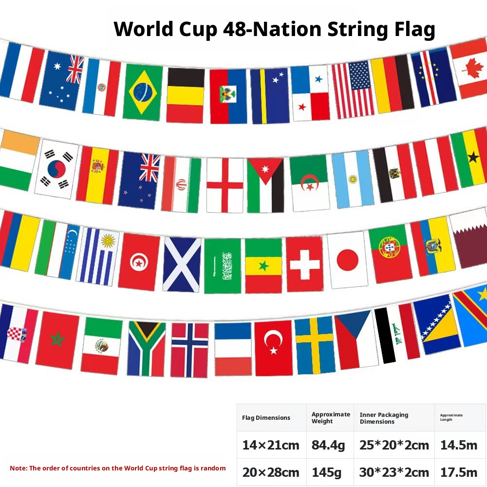 World Cup String Bunting Flags, 32/42/48 Nations International Pennants for Sports Events, Parties & Decor