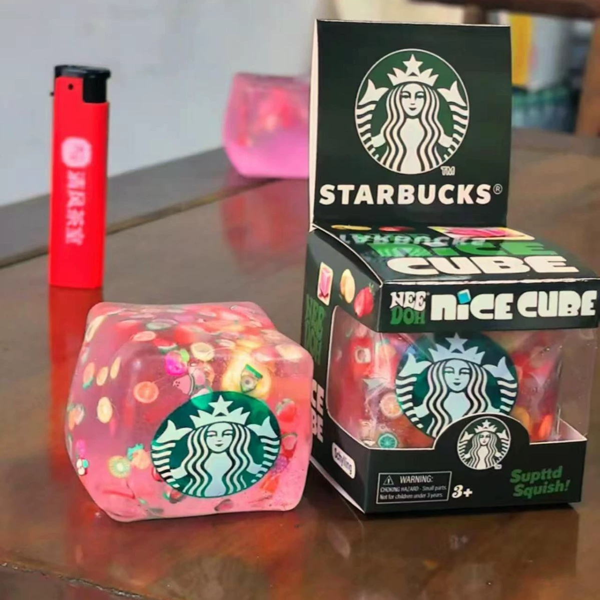 Star Bucks Strawberry Cube Squishy Toy Dr Pe Vent Decompression Toy New Spot Cola Cube Pinch Music Decompression Toy