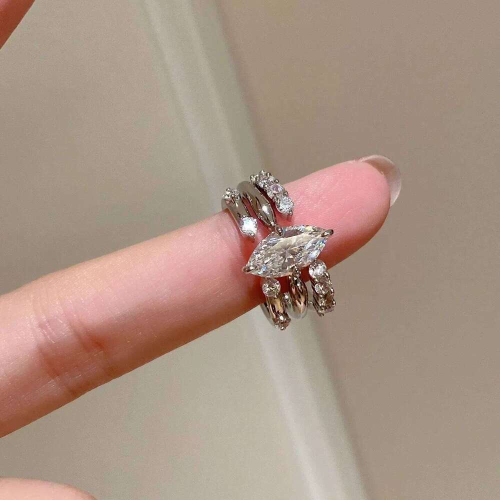 Marquise Cut All Moissanite Stackable Ring S925 Silver For Women Diamond Bridal Wedding Band Fine Jewelry J260512