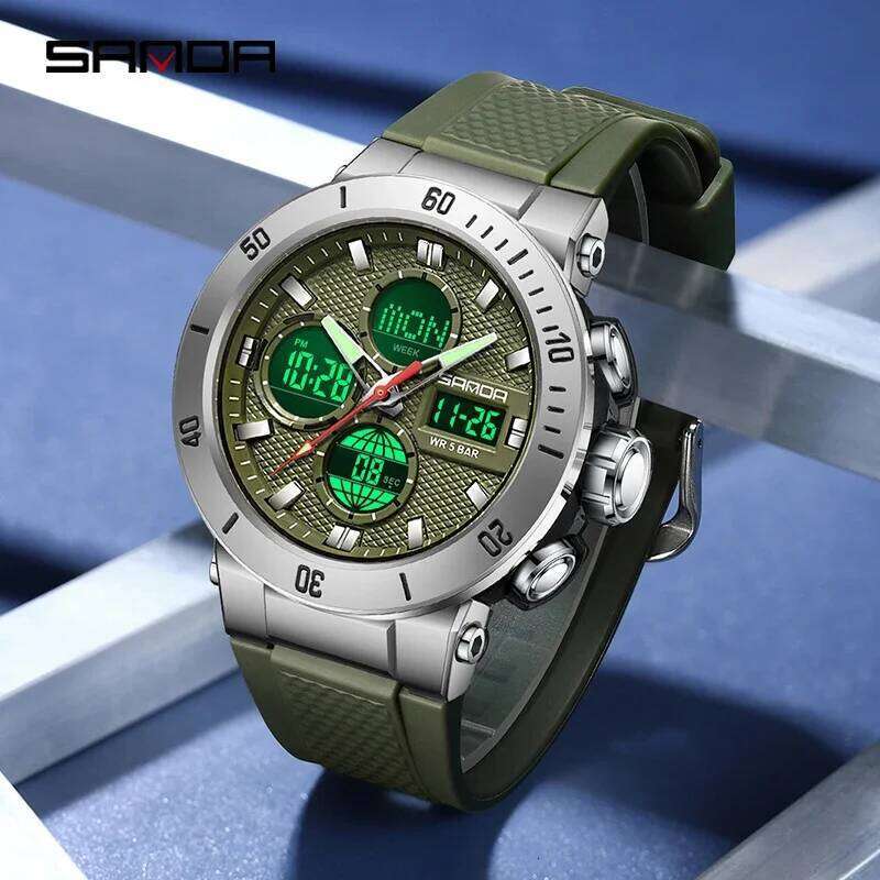 SANDA Chic Sport Men's Watch Orange Silicone Strap Luxury Waterproof Chronograph Quartz Wristwatches Digital Date and Week Clock 26Y0512