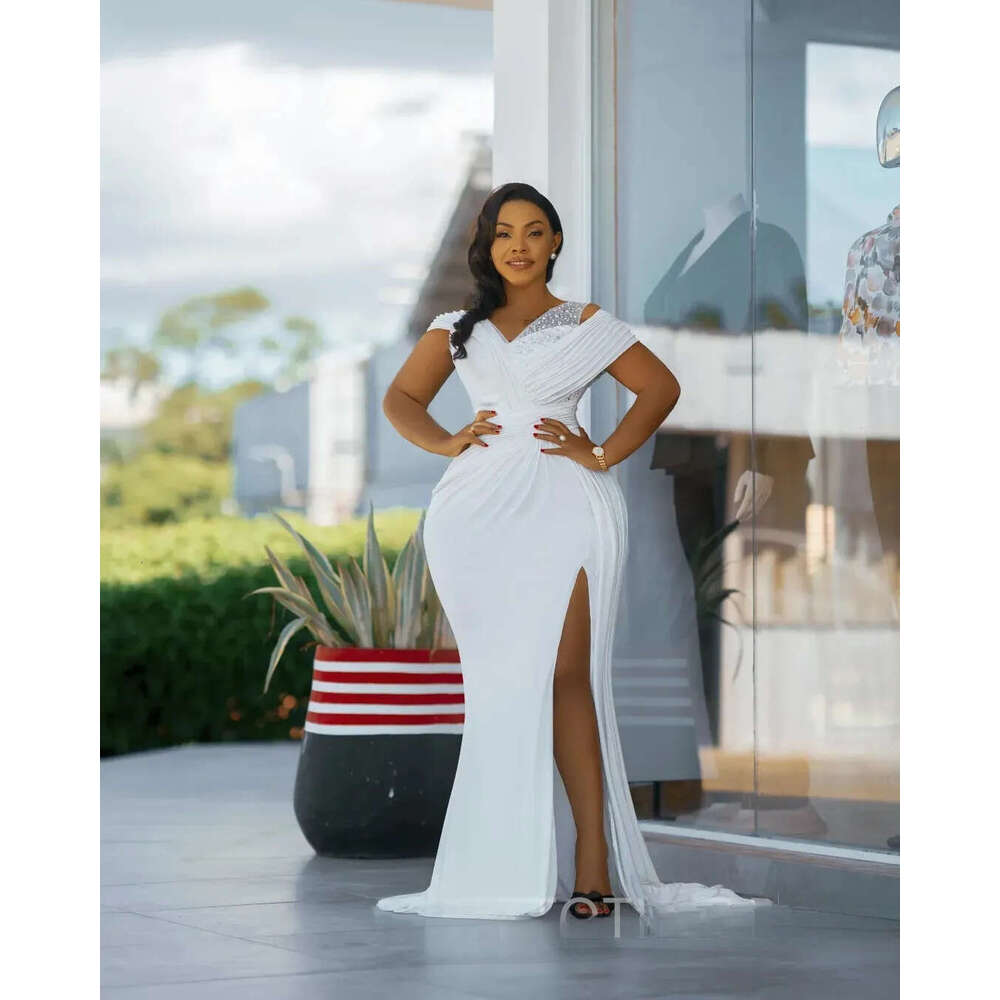2026 Plus Size Mother Of The Bride Chiffon Side Split Crystals Beaded Sequined Dress For Arabic Black Women Wedding Guest Outfit AMM123 - view 3