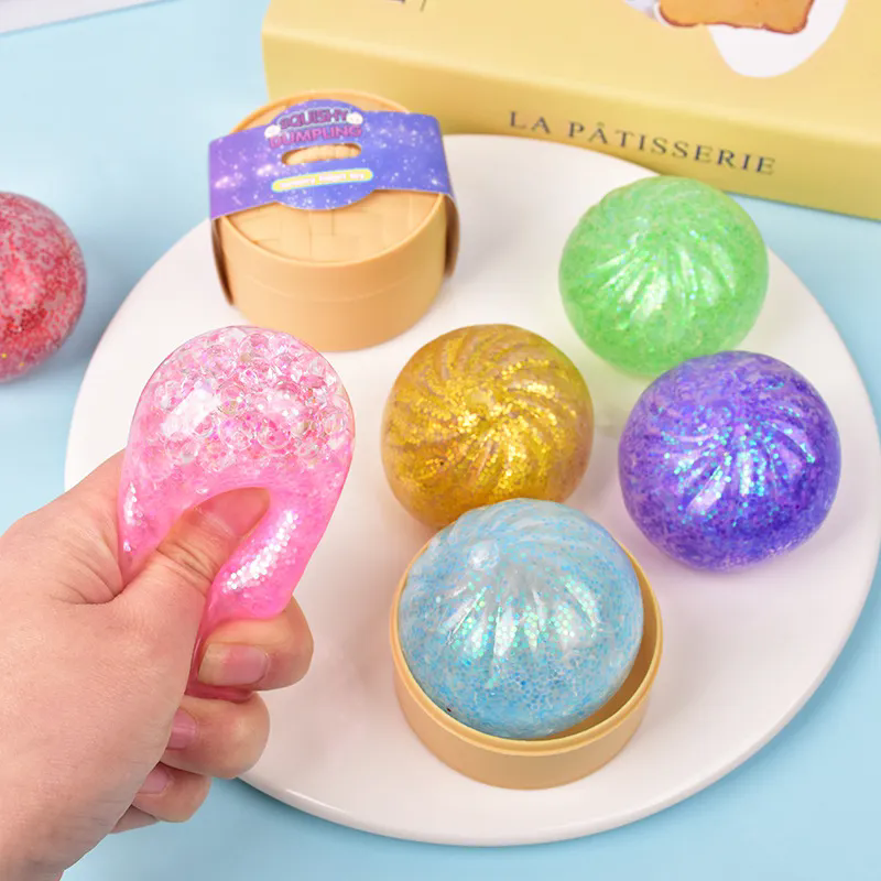 Colored Glitter Squishy Dumpling Slow Rebound Stress Relieving Balls Small Bun Squishy Toy Decompression Toy Wholesale