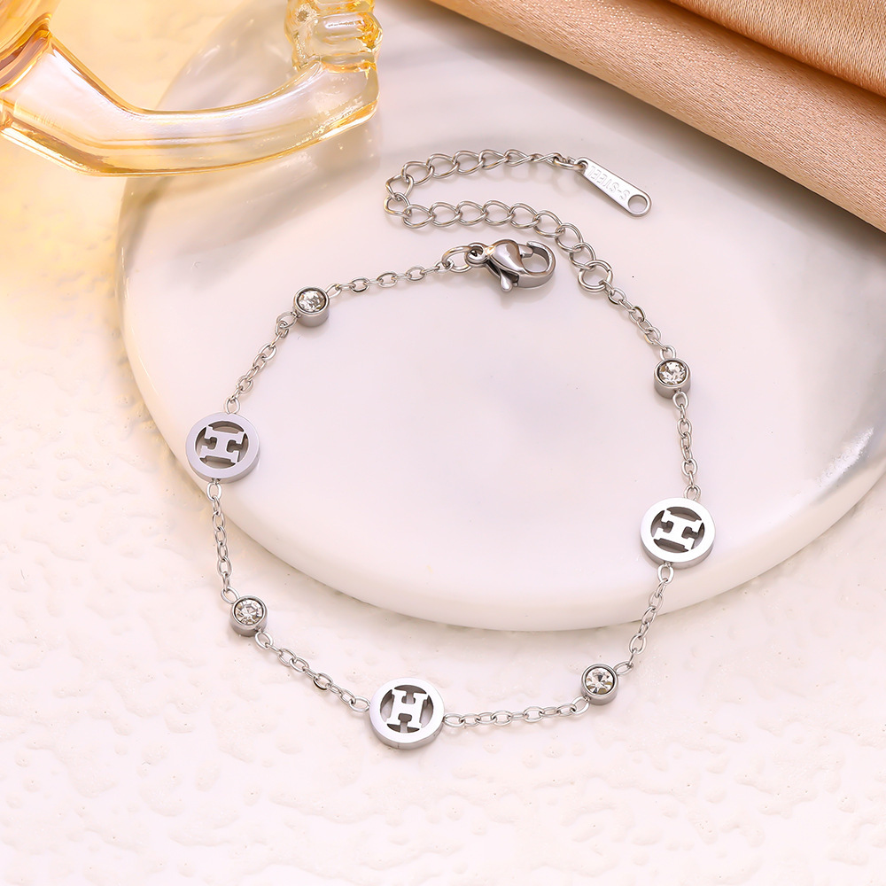 Designer Luxury Jewelry Cross-border Fashion Simple H-letter Diamond-encrusted Electroplated Bracelet Versatile And Non-fading