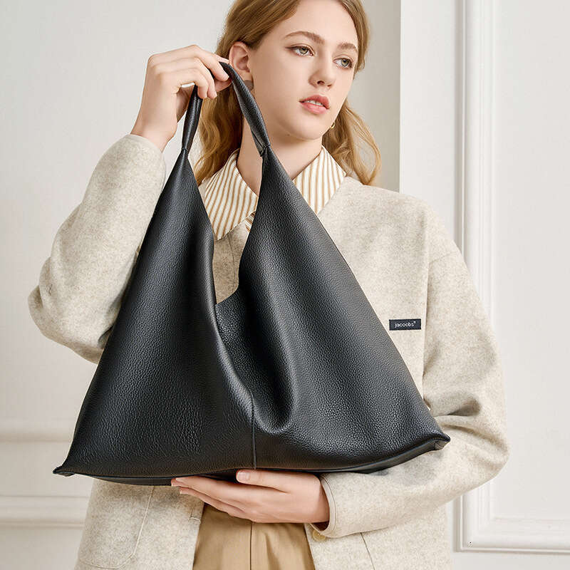 Triangle Top Layer Cowhide Underarm Tote Bag Large Capacity Casual Versatile Cross Border Fashion Elegant Office Commuter Single Shoulder Handbag For 