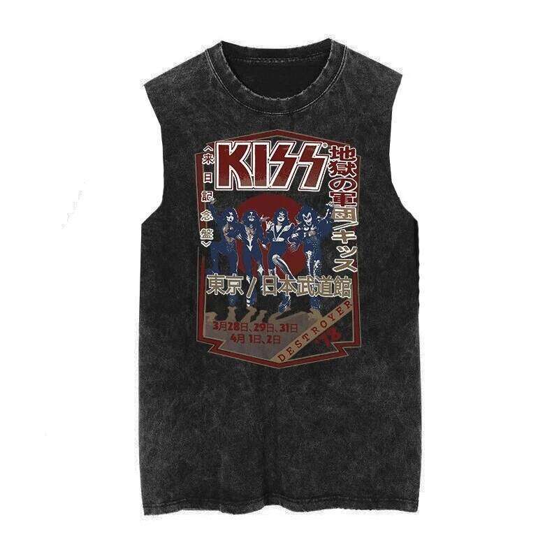 American Vintage Kiss Band Washed Old Men's Women's Summer 2026 Loose Vest Retro Fashion Trend Sleeveless T-shirt Tank Tops