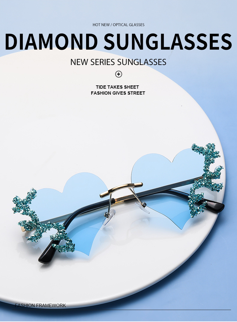 2026 Designer Sunglasses Personalized Diamond Inlaid Sunglasses Exaggerated Heart shaped Teardrop Sunglasses Women's Water Diamond High end Sungl