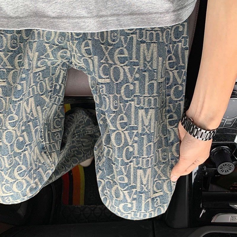 2026 new fashion outdoor sports Luxury brand jeans slim fit printed retro lightweight luxury straight leg casual versatile long trousers