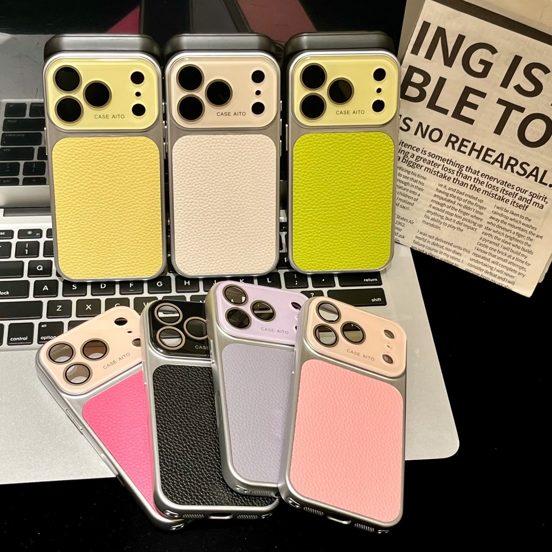 Lychee Texture Large Window Compatible with iPhone 17 Case Full Coverage Solid Color Skin Feel Apple 16 Shockproof Protective Cover